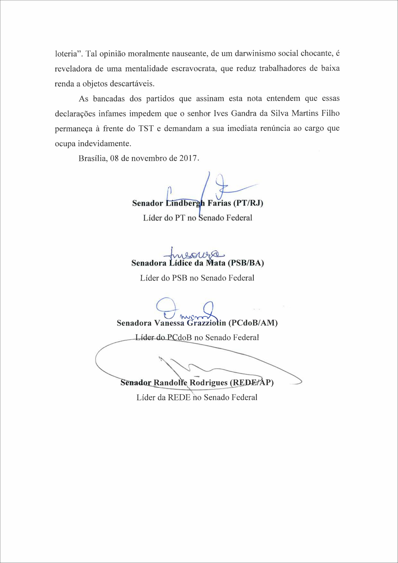 assinaturas nota TST